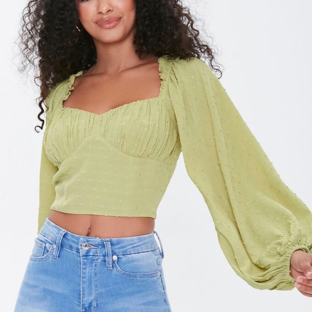 Green Peasant Crop Top